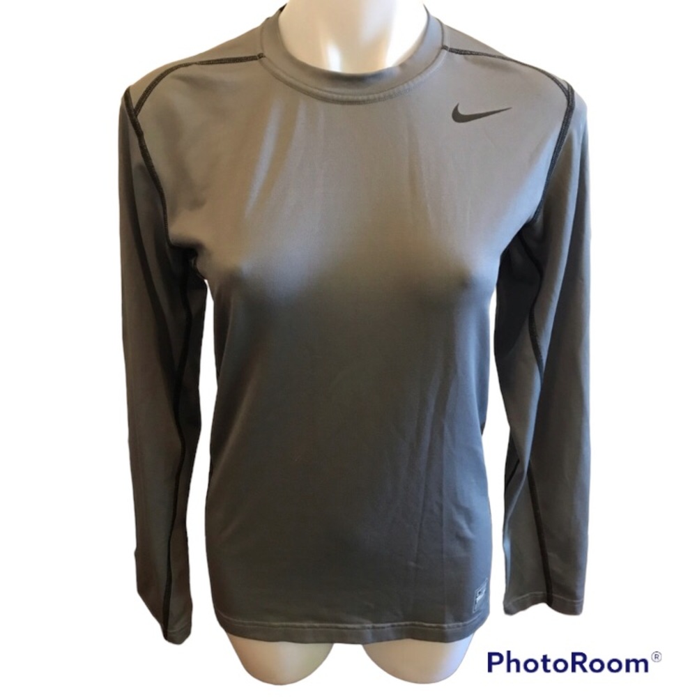 Men’s Crew Neck Nike Pro Combat Dry-fit Grey Fitted Hyperwarm Long sleeve Top - Picture 1 of 11